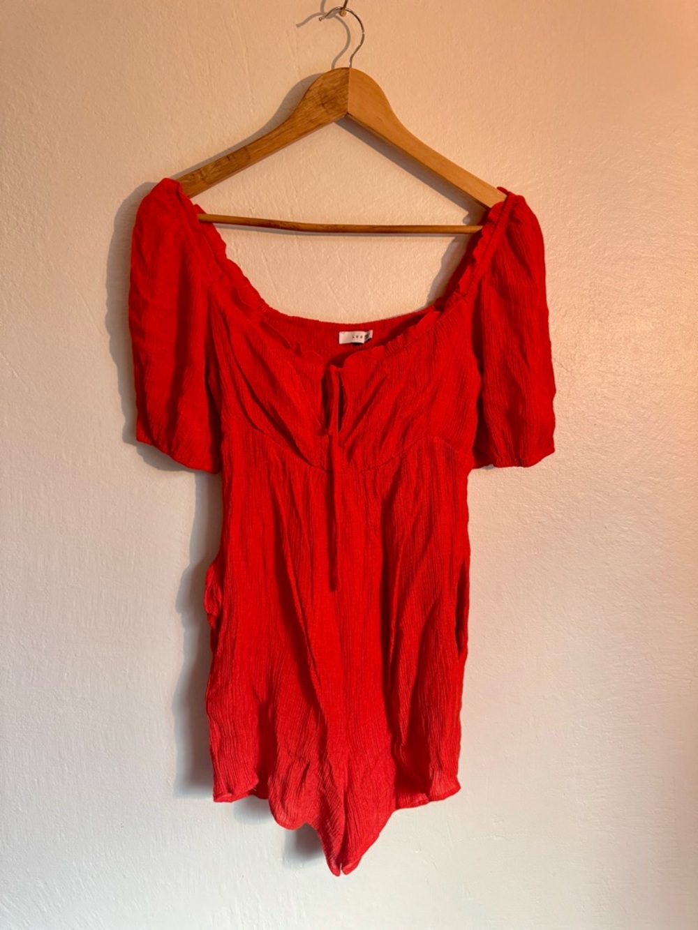 Lush Bright Red Puff-Sleeve Romper (S)